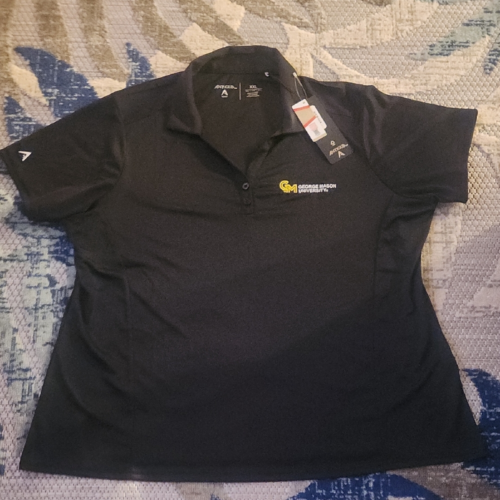 Nwt- Womens Antigua Black Short Sleeve Polo George Mason University    Size XXL